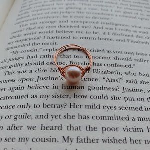 Wire Wrapped Pearl Ring with Copper Wiring